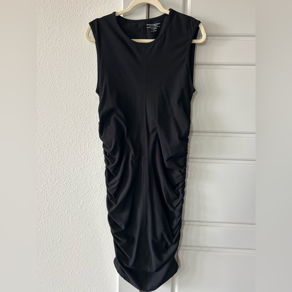 Unique Minmalist Black Women's Tshirt Dress with Ruching on Sides